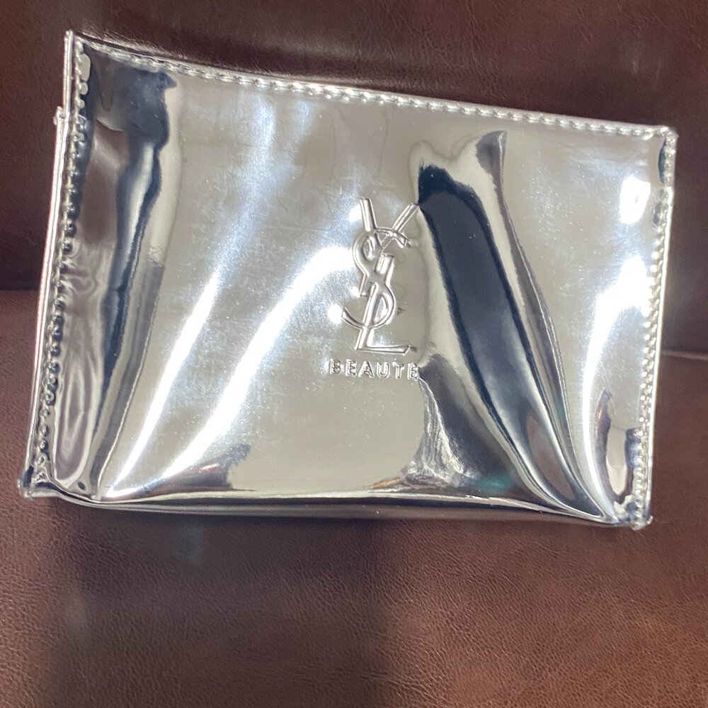 Yves Saint Laurent Silver Metallic Cosmetic Pouch